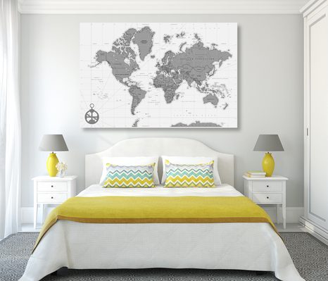 OBRAZ NA KORKU ŠTÝLOVÁ MAPA S KOMPASOM V ČIERNOBIELOM PREVEDENÍ - OBRAZY NA KORKU - OBRAZY