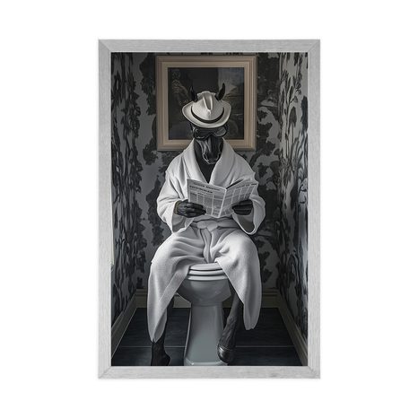 POSTER SCHWARZES PFERD MIT EINER ZEITUNG AUF DEM KLO - PFERDE - POSTER