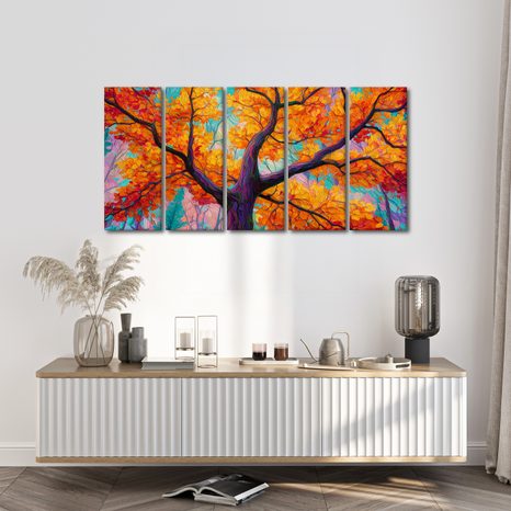 5-DÍLNÝ OBRAZ PODZIMNÍ STROM ŽIVOTA - OBRAZY STROMY ŽIVOTA - OBRAZY