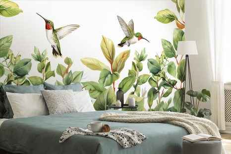 TAPETE KOLIBRIS UND BLÄTTER - TAPETEN BLÄTTER - TAPETEN