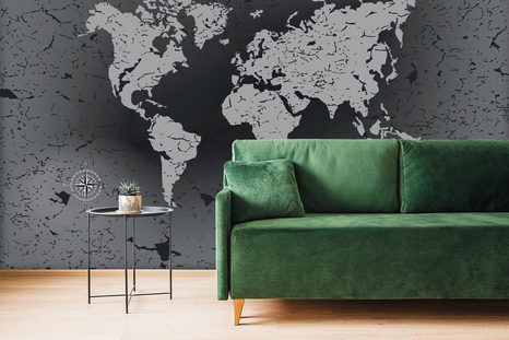 SAMOLEPÍCÍ TAPETA STARÁ MAPA NA ABSTRAKTNÍM POZADÍ V ČERNOBÍLÉM - SAMOLEPÍCÍ TAPETY - TAPETY