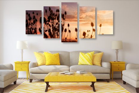 5-TEILIGES WANDBILD GRASHALME AUF DEM FELD - BILDER VON NATUR UND LANDSCHAFT - BILDER