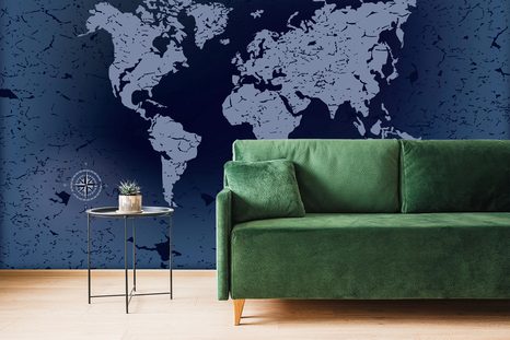 CARTA DA PARATI – MAPPA ANTICA SU SFONDO ASTRATTO BLU - CARTA DA PARATI MAPPE - CARTA DA PARATI