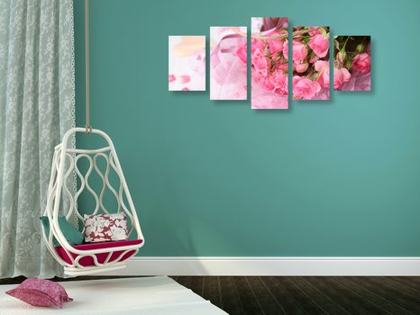 5-DÍLNÝ OBRAZ ROMANTICKÁ RŮŽOVÁ KYTICE RŮŽÍ - OBRAZY ZÁTIŠÍ - OBRAZY