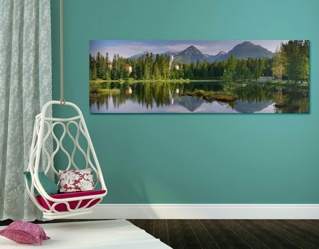 TABLEAU SUR TOILE – MAGNIFIQUE PANORAMA DE MONTAGNES AU BORD DU LAC - TABLEAUX DE LA NATURE ET DES PAYSAGES - TABLEAUX