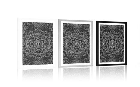 AFFICHE – MANDALA AVEC MOTIF ABSTRAIT EN NOIR ET BLANC - NOIR ET BLANC - AFFICHES