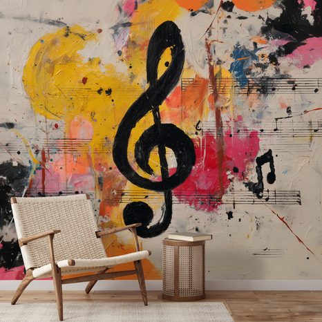 TAPETE MUSIKALISCHE ABSTRAKTION MIT FARBTÖNEN - MUSIK FOTOTAPETEN - TAPETEN