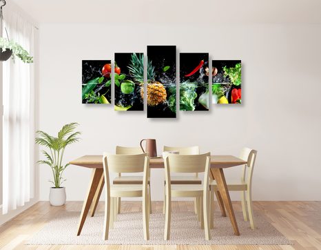 5-TEILIGES WANDBILD BIO-OBST UND GEMÜSE - BILDER VON ESSEN UND GETRÄNKEN - BILDER