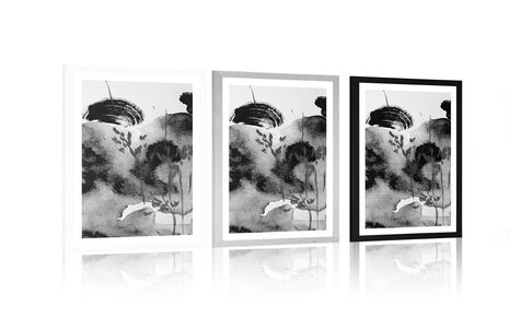 POSTER – PITTURA DEL CIELO GIAPPONESE IN BIANCO E NERO - NERO E BIANCO - POSTER