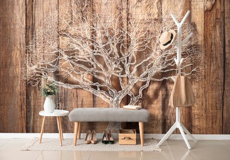 TAPETE BAUM AUF HÖLZERNEM HINTERGRUND - TAPETEN MIT NATURMOTIVEN - TAPETEN