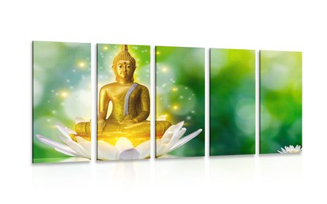 5 PART PICTURE GOLD BUDDHA ON A LOTUS FLOWER