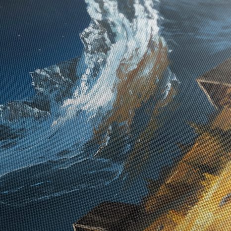 OBRAZ KOUZELNÁ ZIMNÍ KRAJINA S MĚSÍCEM - BAREVNÉ DOMY - OBRAZY