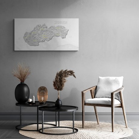 QUADRO IN SUGHERO – MAPPA DELLA SLOVACCHIA GRIGIO-GIALLA DISCRETA - QUADRI SU SUGHERO - STAMPE E QUADRI