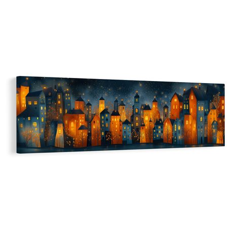 OBRAZ SVÁTEČNÍ NOČNÍ SCENÉRIE - BAREVNÉ DOMY - OBRAZY