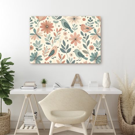 WANDBILD FRÜHLINGSGARTEN MIT VÖGELN - WANDBILDER NACH MOTIV - BILDER