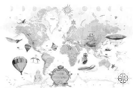 CARTA DA PARATI AUTOADESIVA – MAPPA DISEGNATA BIANCO-GRIGIA - CARTA DA PARATI AUTOADESIVE - CARTA DA PARATI