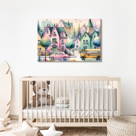 WANDBILD MAGISCHE GASSEN DER PASTELLSTADT - BILDER FÜR KINDER - BILDER