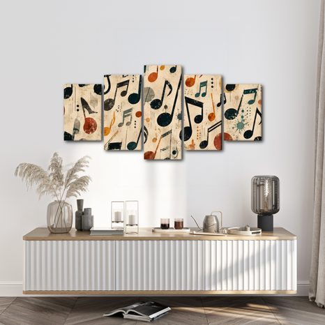 5-TEILIGES WANDBILD MUSIKALISCHE HARMONIE IM ABSTRAKTEN - MUSIKBILDER - BILDER