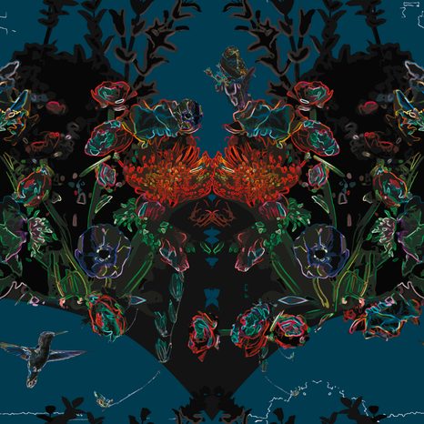 CARTA DA PARATI – FORESTA MISTERIOSA CON SFONDO BLU - CARTA DA PARATI NATURA - CARTA DA PARATI