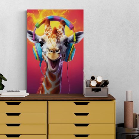 QUADRO SU TELA – GIRAFFA CON CUFFIE - QUADRI DI ANIMALI DA FESTA CON LE CUFFIE - STAMPE E QUADRI