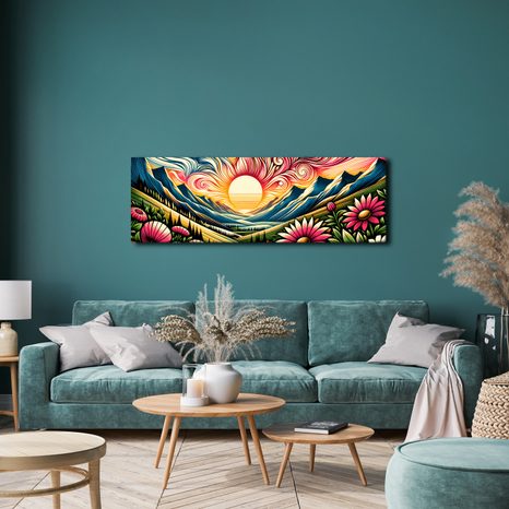 OBRAZ SLNEČNÁ KRAJINA S KVETMI A HORAMI - OBRAZY POLIA A LÚKY - OBRAZY