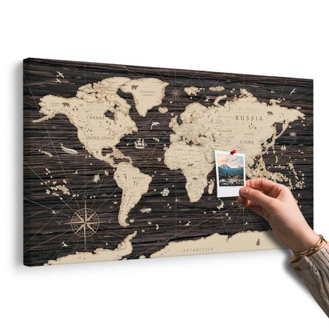 OBRAZ NA KORKU MAPA NA DREVENOM POZADÍ - OBRAZY NA KORKU - OBRAZY