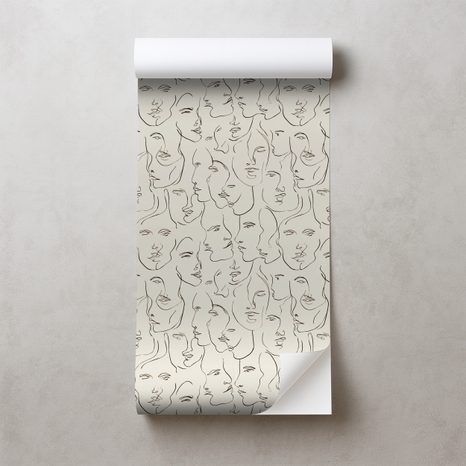 SAMOLEPÍCÍ TAPETA ABSTRAKTNÍ KRESBY TVÁŘÍ NA BÉŽOVÉM POZADÍ - TAPETY LIDÉ A CELEBRITY - TAPETY