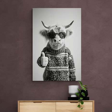 TABLOU VACĂ CU OCHELARI ȘI DEGETUL ÎN SUS - TABLOURI BIVOLI ȘI VACI - TABLOURI