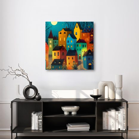 WANDBILD FESTLICHE LICHTER IN DER STADT - BUNTE HÄUSER - BILDER