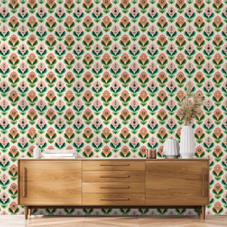 TAPETA RETRO KVĚTINOVÝ VZOR V PASTELOVÝCH TÓNECH - VZOROVANÉ TAPETY - TAPETY