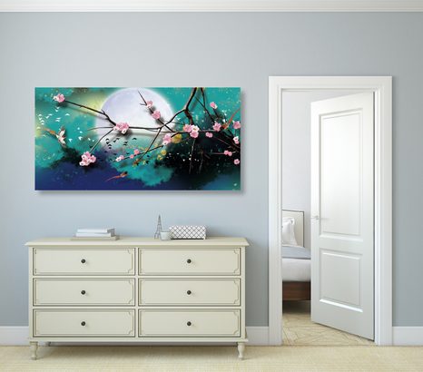 QUADRO SU TELA – RAMI DELL'ALBERO SOTTO LA LUNA PIENA - QUADRI DI NATURA E PAESAGGIO - STAMPE E QUADRI