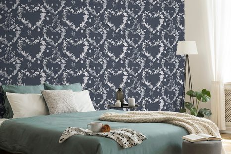 TAPETA LIDOVÉ SRDCE V MODRÉM PROVEDENÍ - VINTAGE A RETRO TAPETY - TAPETY