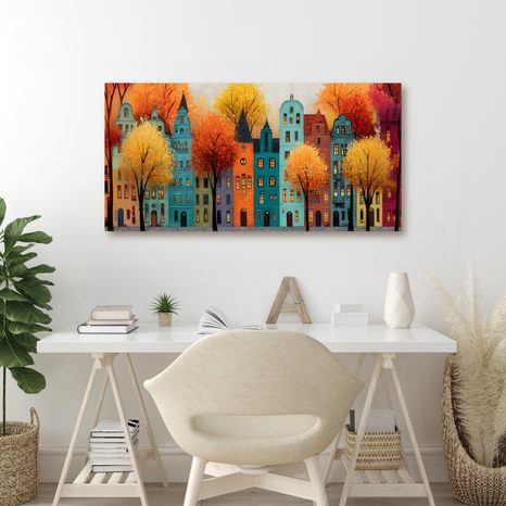 OBRAZ MALEBNÉ DOMY V PODZIMNÍM HÁVU - BAREVNÉ DOMY - OBRAZY