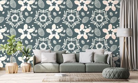 CARTA DA PARATI – LIBELLULE NEL CERCHIO MANDALA - CARTA DA PARATI SCHEMA - CARTA DA PARATI