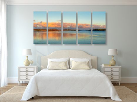 5-RÉSZES KÉP NAPLEMETE A TÓ FELETT - TERMÉSZET- ÉS TÁJKÉPEK - KÉPEK