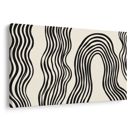 WANDBILD ABSTRAKTE SCHWARZ-WEISSE WELLENLINIEN - WANDBILDER ABSTRAKTE FORMEN - BILDER