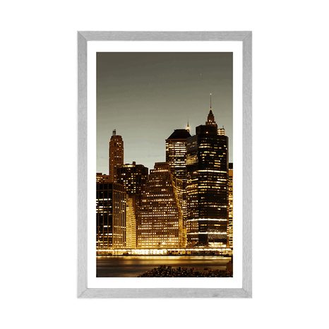 POSTER CU PASSEPARTOUT NEW YORK DE NOAPTE - ORAȘE - POSTERE