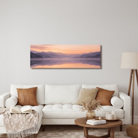 TABLEAU SUR TOILE – AUBE PAISIBLE SUR L’EAU - TABLEAUX DU LAC - TABLEAUX