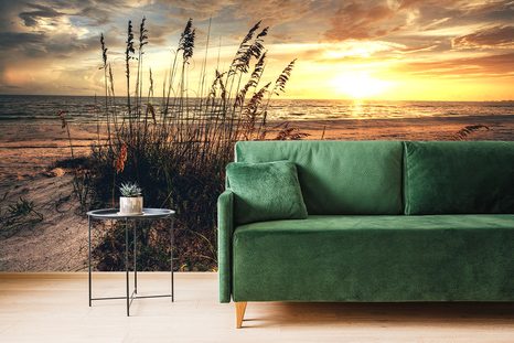 WALL MURAL SUNSET ON A BEACH - WALLPAPERS NATURE - WALLPAPERS