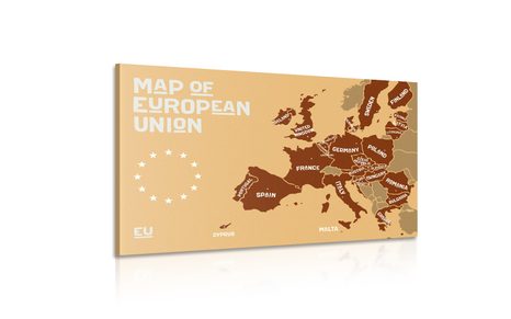 STAMPA SU TELA – MAPPA EDUCATIVA CON NOMI DEI PAESI DELL'UNIONE EUROPEA IN TONALITÀ DI MARRONE - STAMPE E QUADRI - 🔥 SVENDITA TOTALE