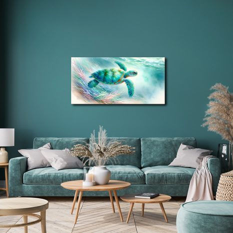 WANDBILD SCHILDKRÖTE SCHWIMMT ZWISCHEN KORALLEN - WANDBILDER UNTERWASSERWELT - BILDER