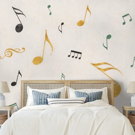 TAPETE MUSIKNOTEN IN GOLD UND SCHWARZ - MUSIK FOTOTAPETEN - TAPETEN