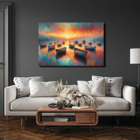 OBRAZ LODĚ PŘI ZÁPADU SLUNCE - OBRAZY VÝCHOD A ZÁPAD SLUNCE - OBRAZY