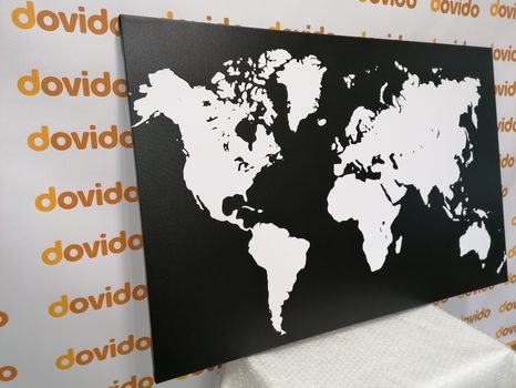 WANDBILD WEISSE WELTKARTE AUF SCHWARZEM HINTERGRUND - WELTKARTEN ALS BILDER - BILDER