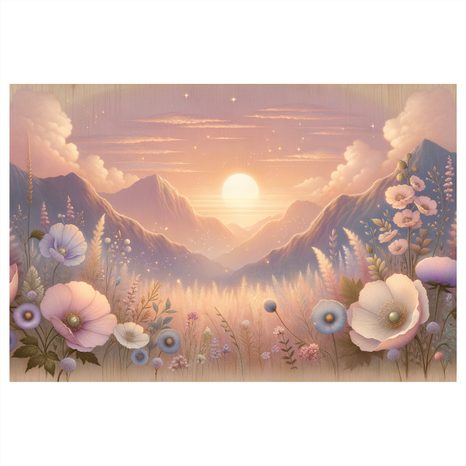 WANDBILD ROMANTISCHER SONNENUNTERGANG MIT WIESE - BILDER VON SONNENAUFGANG UND SONNENUNTERGANG - BILDER