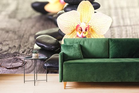 CARTA DA PARATI – ORCHIDEE E PIETRE ZEN - CARTA DA PARATI FENG SHUI - CARTA DA PARATI