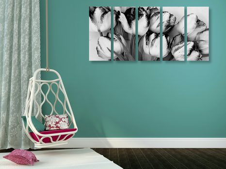 5-DÍLNÝ OBRAZ JARNÍ TULIPÁNY V ČERNOBÍLÉM PROVEDENÍ - ČERNOBÍLÉ OBRAZY - OBRAZY