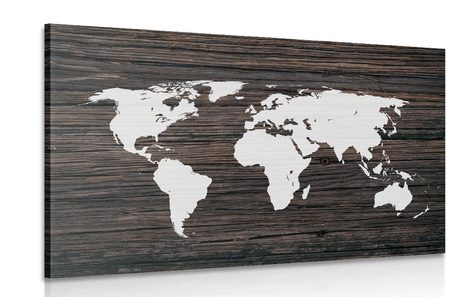 CANVAS PRINT WORLD MAP ON WOOD - PICTURES OF MAPS - PICTURES