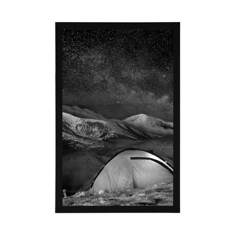 POSTER – TENDA SOTTO IL CIELO NOTTURNO IN BIANCO E NERO - NERO E BIANCO - POSTER