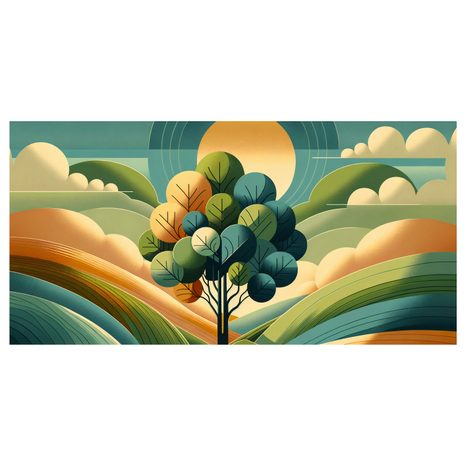 WANDBILD VOM LEBENSBAUM IN HARMONIE MIT DER SONNE - BILDER BÄUME UND LAUB - BILDER